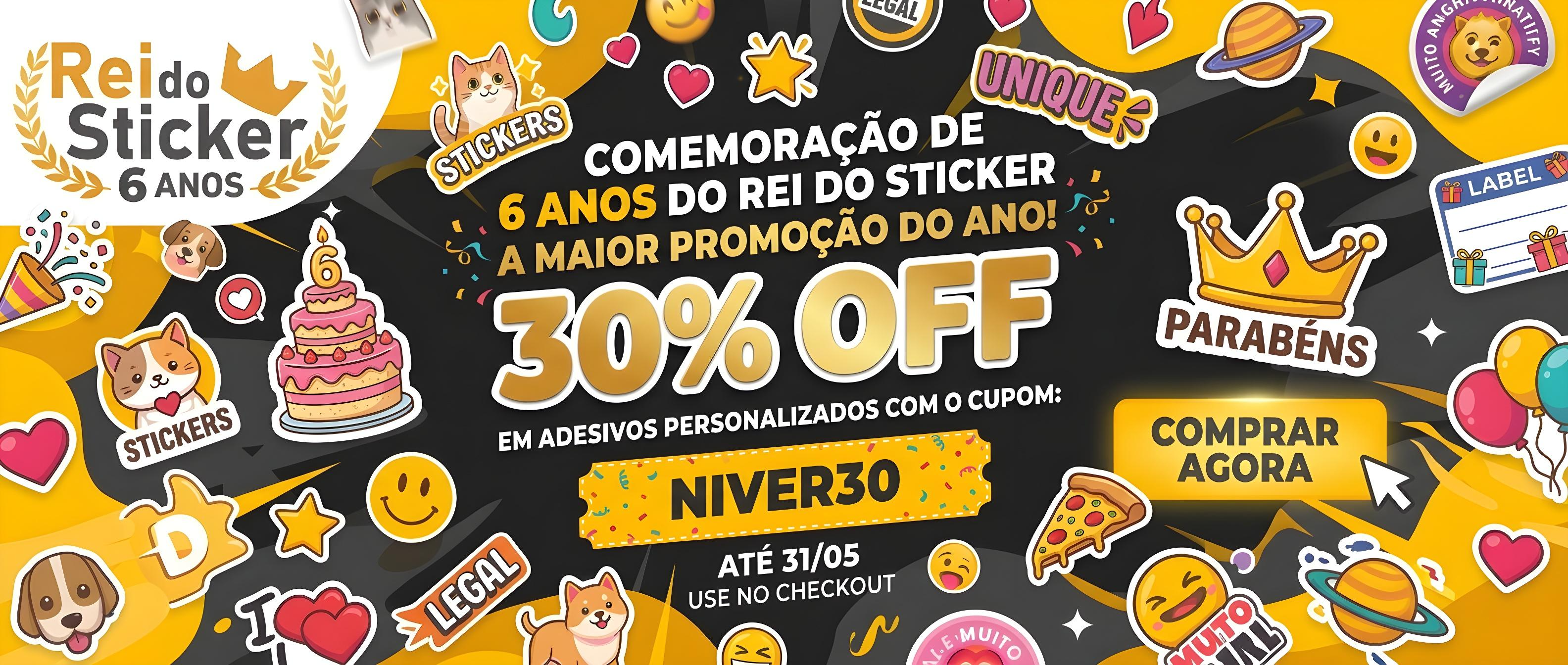 Banner comemorativo de aniversário da Rei do Sticker