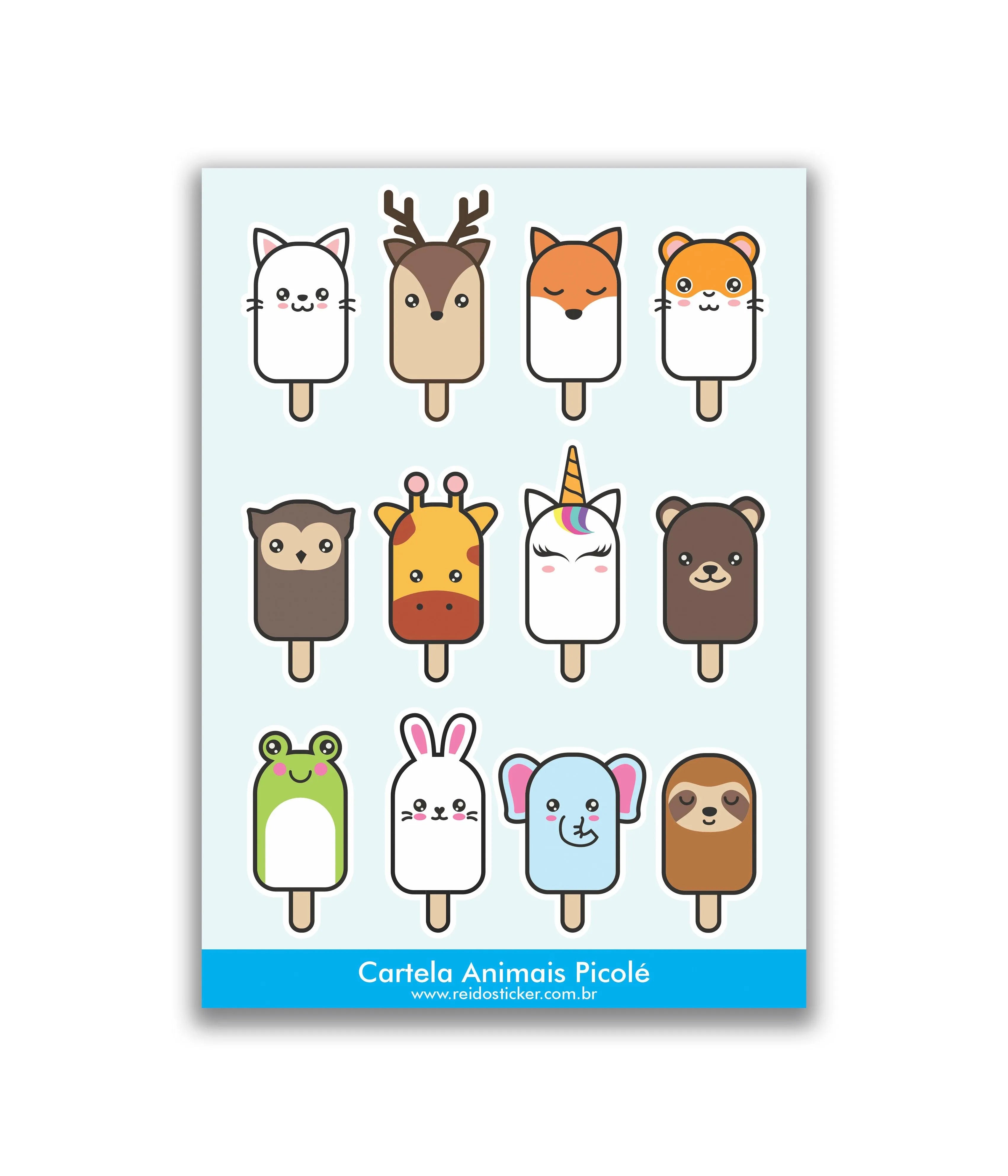 Cartela Animais picolé 1 - Rei do Sticker