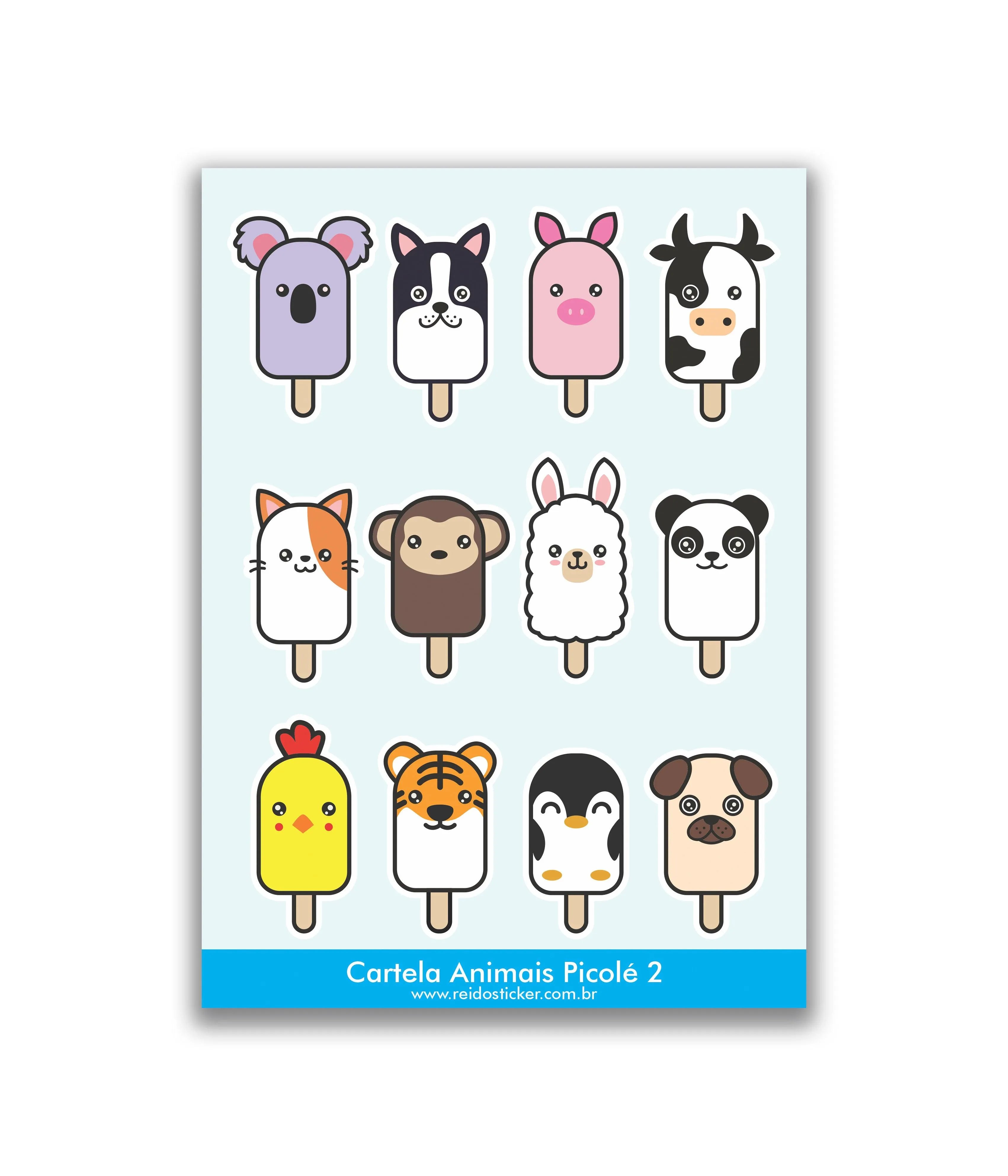 Cartela Animais picolé 2 - Rei do Sticker